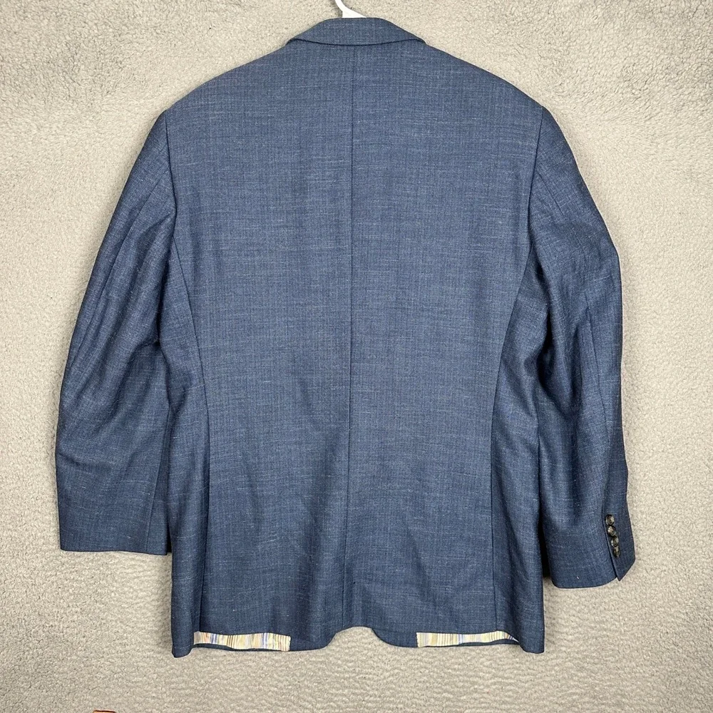 Ibiza Blazer Mens 40R Mambo Blue Wool Silk Linen Herringbone Sport Coat Formal